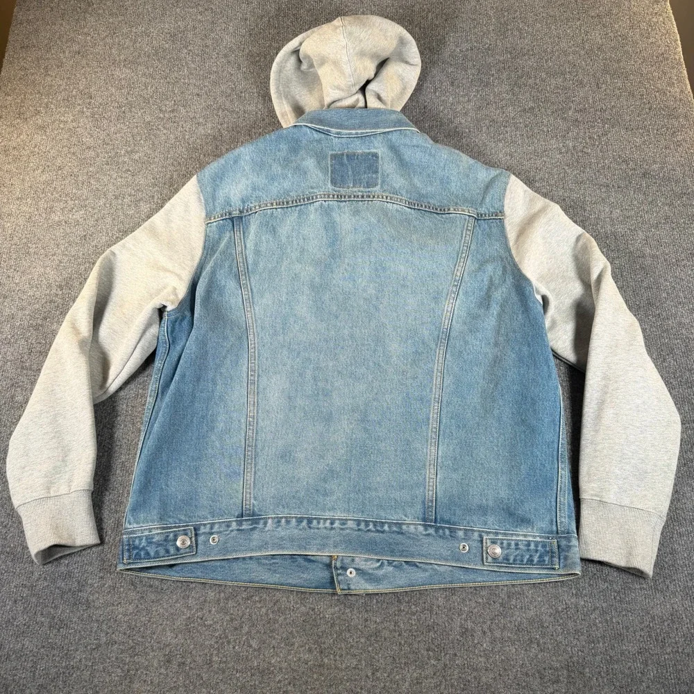 Levis Mens Relaxed Fit Hooded Denim Trucker Jacket Light Wash Gray L #3823